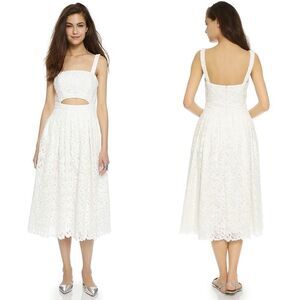 NWT Cynthia Rowley White Organza Lace Cocktail Dress Size 8 Midi Cut Out